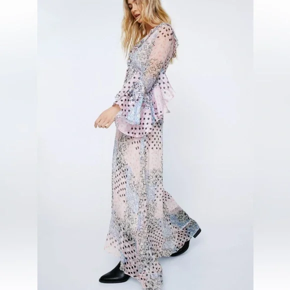Nasty Gal Collection Chiffon Printed Ruffle Sleeve Maxi Dress size 14 $264 - Picture 3 of 16